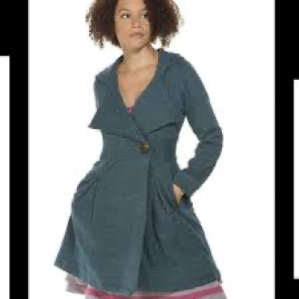 Rebe Knee Length Hooded Swing Coat Women Sz Small One Button Turquoise